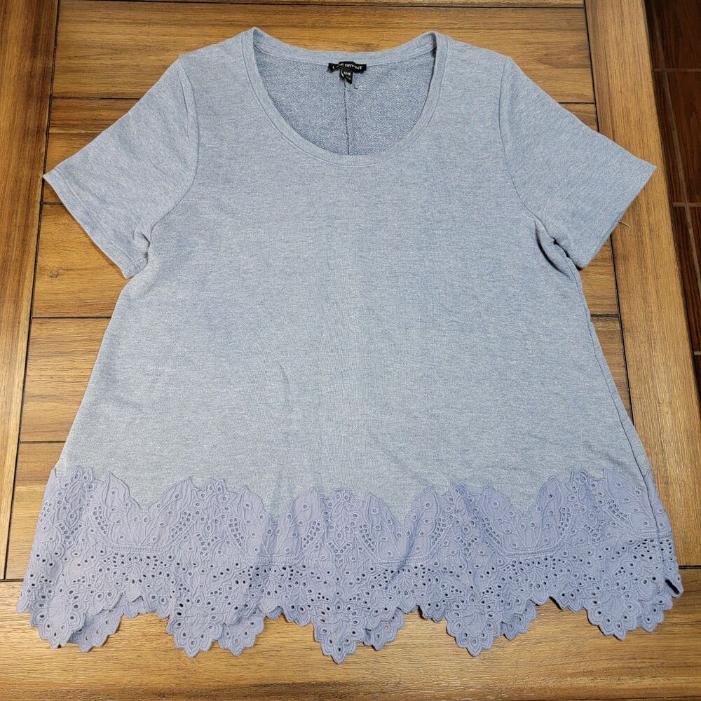 Lane Bryant Grey Lace Bottom Short Sleeve Sweater Top - Size 14/16